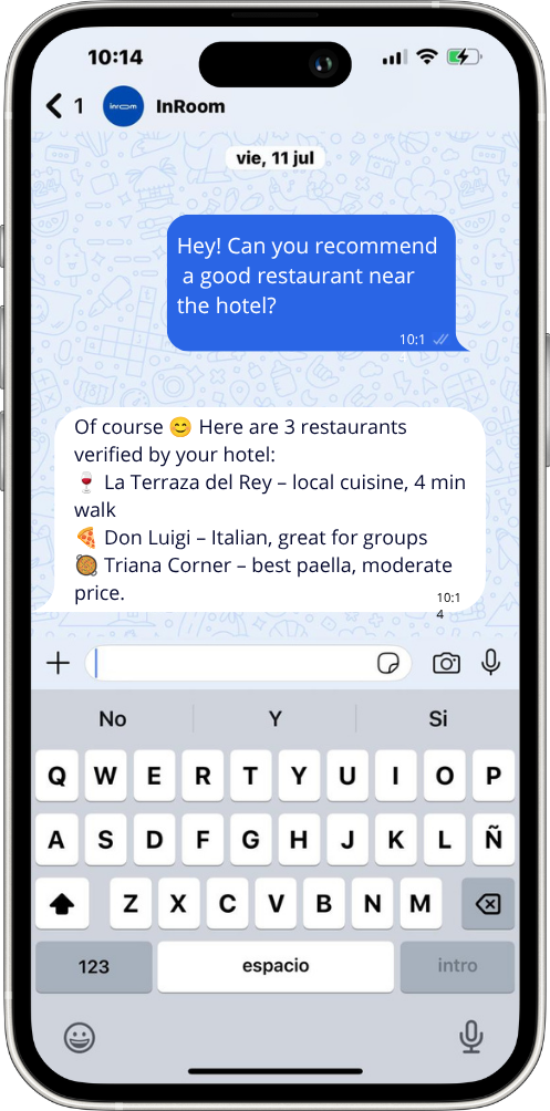 inRoom — interfaz de chat en WhatsApp